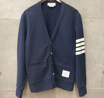 Thom Browne Men's Cotton Cardigan with Diagonal Stripes in Navy MJT167A 148410258 [P]