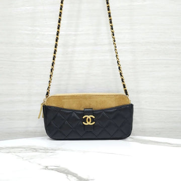 CHANEL スエードミックスフォンホルダーWOCミニチェーンバッグ内蔵チップAP4743 160443844 [P]