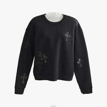 CHROME HEARTS Unused Lederpatch Sweatshirt Schwarz 94VZX9ZU 160457179 [P]