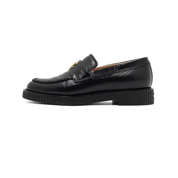 CHANEL Black Leather Gold CC Logo Moccasin Women's Loafers Shoes G46112 160475362 [P]