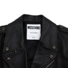 Moschino Black Lambskin Cherry Pie Printed Belted Biker Women's Leather Jacket A3702 160506357 [P]