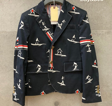 THOM BROWNE 女性用サーフ刺繍ブレザー ネイビー FBC646E H013110 148409571 [P]