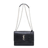 Saint Laurent Black Crocodile Embossed Medium Sunset Monogram Silver Chain Shoulder Bag Crossbody AA67902 160762250 [P]