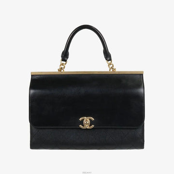 CHANEL Quilted Top Handle Flap Medium Bag Black 57088 161552502 [P]