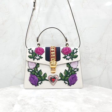 GUCCI Blumenstickerei Dreistreifen Top-Handle Schultertasche 8568 163154752 [P]