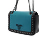 PRADA Graue Kalbsleder Schultertasche mit Studs und schwarzem Logo Kette 1BD147 152314802 [P]