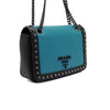 PRADA Graue Kalbsleder Schultertasche mit Studs und schwarzem Logo Kette 1BD147 152314802 [P]
