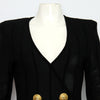 BALMAIN Schwarz gemischter Langarm Kleid mit goldenen Doppelknöpfen und Streifen Damenkleid aa62355 156027015 [P]