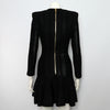 BALMAIN Schwarz gemischter Langarm Kleid mit goldenen Doppelknöpfen und Streifen Damenkleid aa62355 156027015 [P]