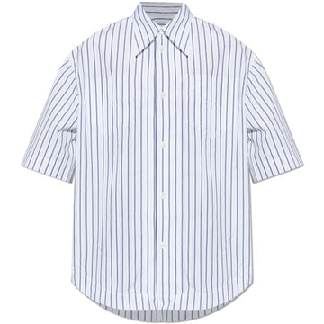 AMI Cotton Short Sleeve Wide Shirt in 26 Stripe 157144626 [P]