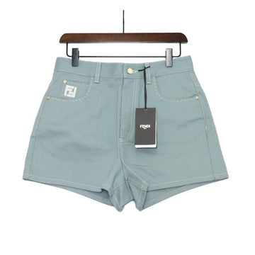 Fendi Light Blue Cotton Embroidered Logo Women's Short Pants 835 155517977 [P]