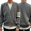THOM BROWNE 4-Bar Strickjacke mit diagonaler Borte in Mid Gray 123467478 [P]