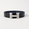 Hermes Reversible Leather Belt with H Buckle 32mm Black Navy 90 Silver Matte 156334640 [P]