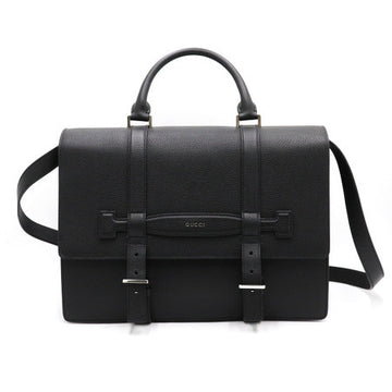 Gucci Black Leather Silver Tone Logo Medium Buckle Men's Briefcase Tote Bag and Shoulder Bag 794911 152892903 [P]