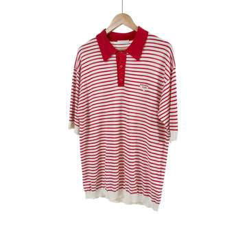 Prada Men's Silk Stripe Knit Polo T-Shirt Red 52 156162737