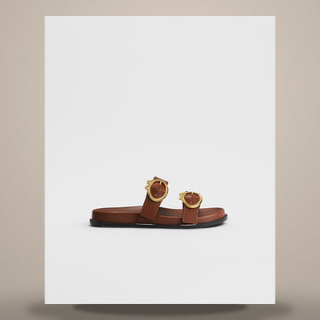 Dior Medallion Buckle Slide Cognac Brown Calfskin 158496908 [P]