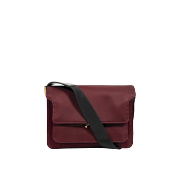 Marni Trunk Saffiano Nylon Shoulder Crossbody Bag Burgundy Medium 158667659 [P]