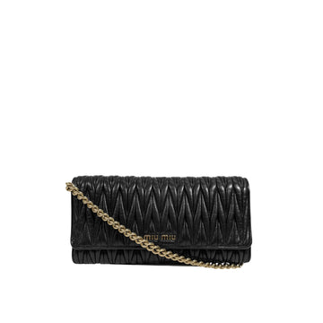 Miu Miu Matlasé Leather Flap Chain WOC Wallet Crossbody Bag Black 5BP290 158667654 [P]