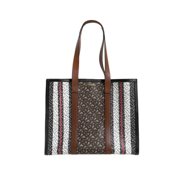 Burberry Monogram TB Stripe Leather Canvas Tote Bag Shopper Brown 158123485 [P]