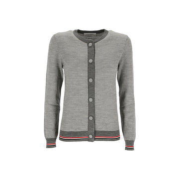 THOM BROWNE ヘリンボーンチェックパターンウールカーディガンライトグレー 151784322