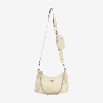 PRADA 2005 Re-Issue Lina Nylon Schultertasche Beige 1BH204 162955059 [P]