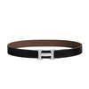 HERMES Reversibel Herrenledergürtel mit H-Schnalle in glänzendem Silber 32 mm 95 Nougat Schokolade H064544CK05 152309747 [P]