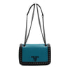 PRADA Graue Kalbsleder Schultertasche mit Studs und schwarzem Logo Kette 1BD147 152314802 [P]