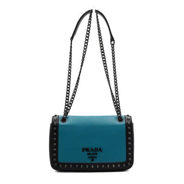 PRADA Graue Kalbsleder Schultertasche mit Studs und schwarzem Logo Kette 1BD147 152314802 [P]