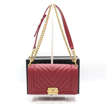 CHANEL ボーイラムスキンシェブロンミディアムフラップチェーンショルダーバッグ A67086 152894113 [P]