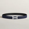 Hermes Reversible Leather Belt with H Buckle 32mm Black Navy 90 Silver Matte 156334640 [P]