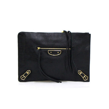 BALENCIAGA Klassische Edge Clutch aus schwarzem Leder mit goldenen Akzenten 390186 152314896 [P]