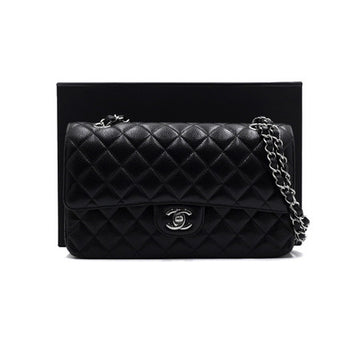 CHANEL Black Caviar Classic Medium Silver Chain Shoulder Bag A01112 152315141 [P]