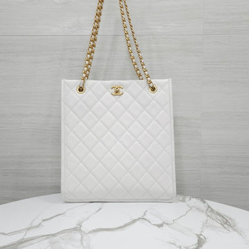 CHANEL Classic CC Logo Shopper Bag White Gold 10093 163155919 [P]