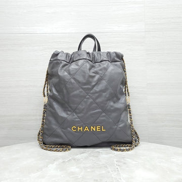 CHANEL 22バックパック ミディアム カーフスキン ダークグレー 内蔵チップ AS3313 9937 163156866 [P]