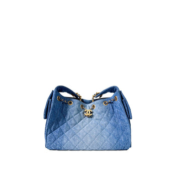 CHANEL Washed Denim Gold Chain Hobo Bag Schultertasche Small AS5293 156930193
