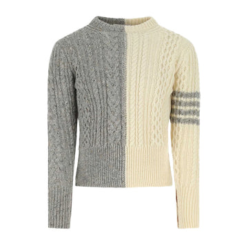 Thom Browne Diagonal Two-Tone Cable Knit Grey Cream MKA411F Y1506 055 151784301