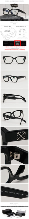 Off White Glasses Frame OERJ059 1000 Blue Light Blocking Black Square Unisex Fashion 157640606 [P]