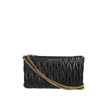 Miu Miu Matelassé Nappa Leather Chain Clutch Crossbody Bag Black 5BF354 158667652 [P]
