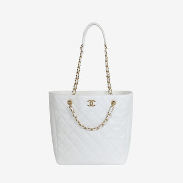 CHANEL Quilted Chain Handle Shopper Tote Bag White E2DHFMK8 162888957 [P]