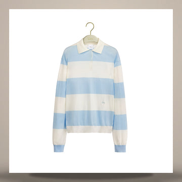 DIOR Langarm Polo Shirt Blau & Weiß Baumwollstrick 624S11A7072_X5802 158482956 [P]