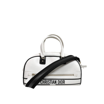 DIOR バイブジッパーレザーボウリングバックトートバッグショルダーバッグミディアムホワイトM6202OOBR 158667662 [P]